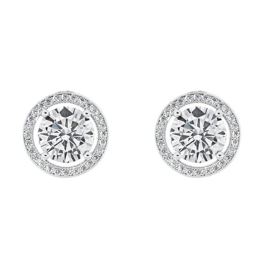 Cate & Chloe Ariel 18k White Gold Halo CZ Stud Earrings, Silver Simulated Diamond Earrings, Round... | Walmart (US)