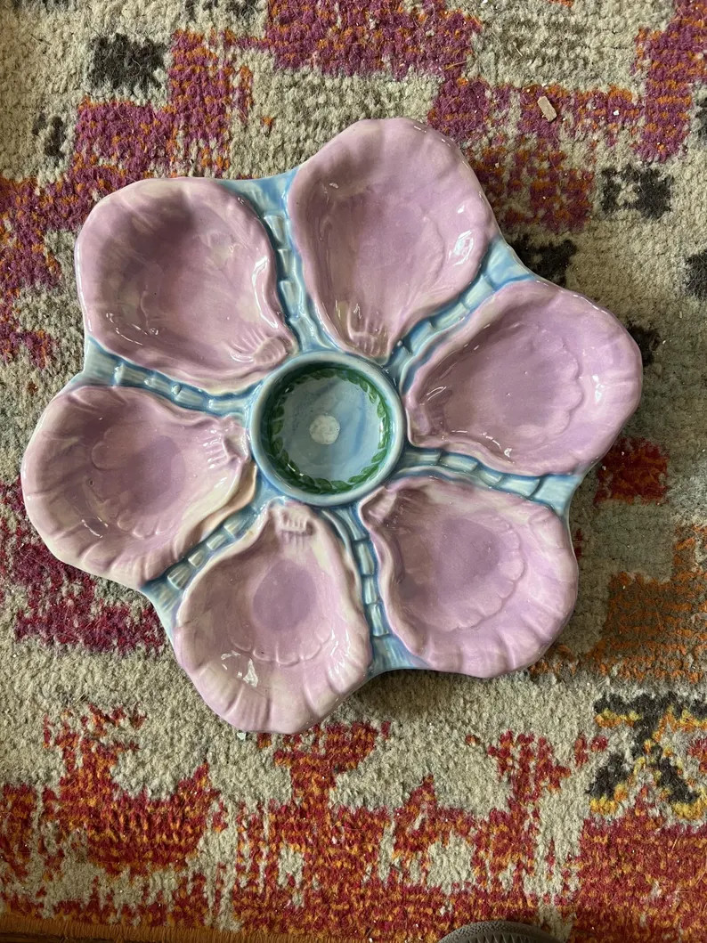 Hand Painted Cast Oyster Plate - Lavender and Pale Blue | Etsy (US)
