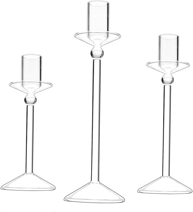 CHILL RECIPE Candle Holder Glass Taper Candlestick Holders with Built-in Candle Drip Protectors f... | Amazon (US)