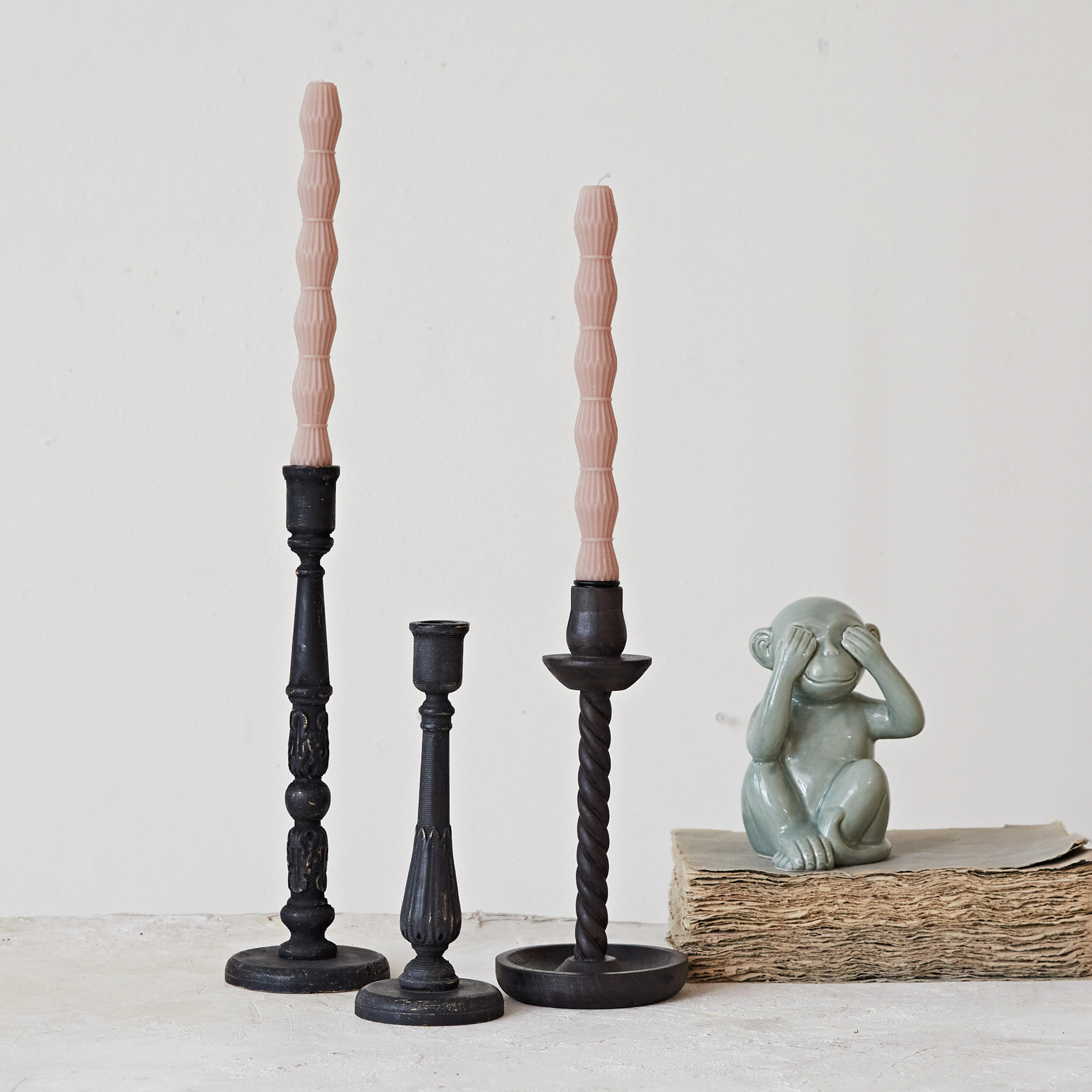 Wood Taper Candle Holders, Set of 3 - 3.9"L x 3.9"W x 12.4"H | Bed Bath & Beyond