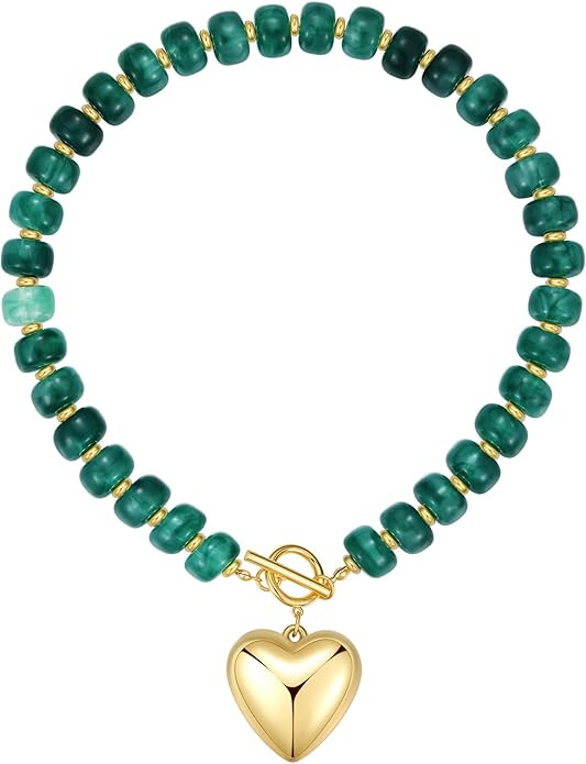 GZQ Chunky Plain Gold Heart Necklace for Women, Boho Resin Beaded Choker Necklace, Perfect for Da... | Amazon (US)