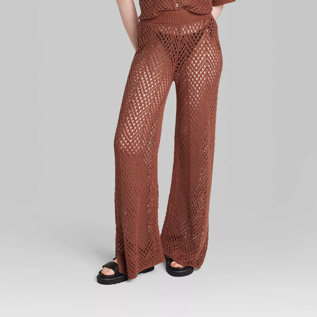 Women's Wide Leg Open Work Pants - Wild Fable™ Dark Brown XS | Target