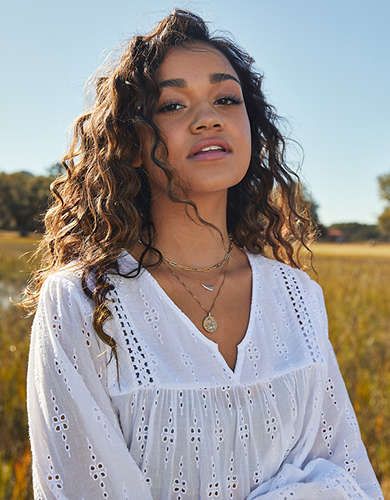 AE Solid Embroidered Blouse | American Eagle Outfitters (US & CA)