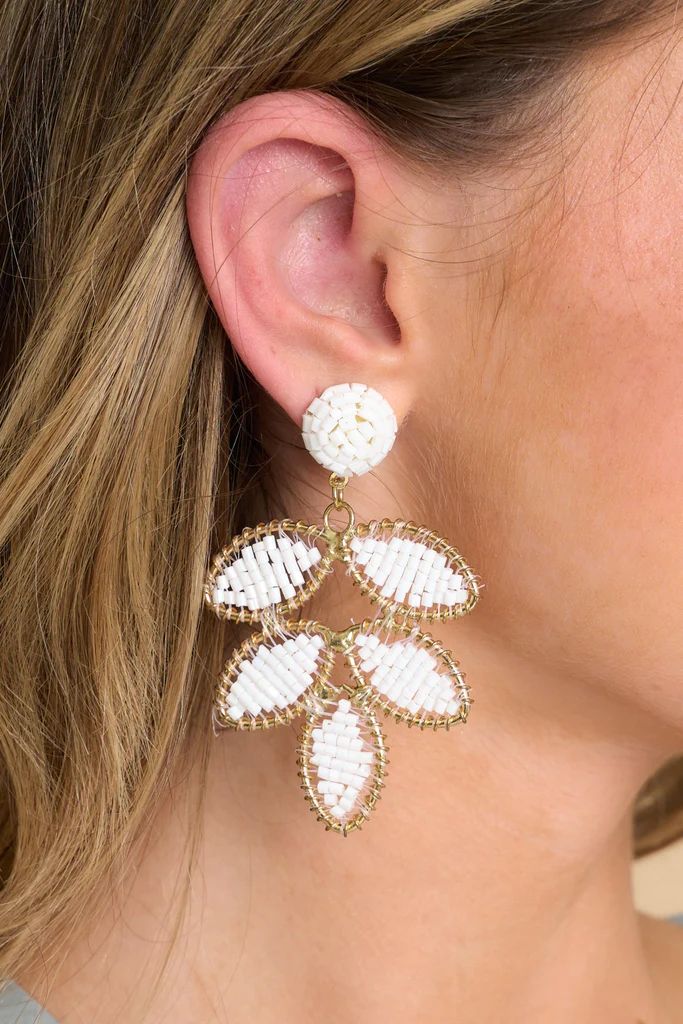 Find Me There White Beaded Earrings | Red Dress 