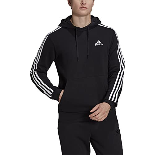 adidas Men's Standard Essentials Fleece 3-Stripes Hoodie, Black/White, XX-Large | Amazon (US)