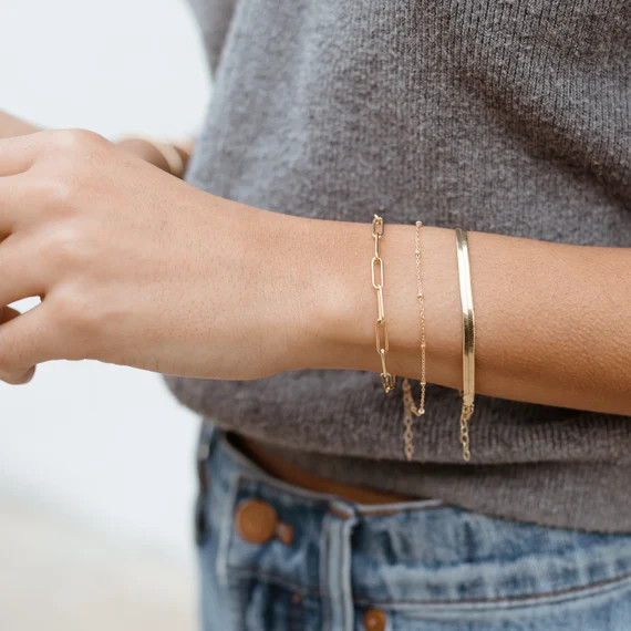 Herringbone Chain Bracelet, Snake Chain, Herringbone Chain, Dainty Gold Bracelet, Layering Bracel... | Etsy (US)