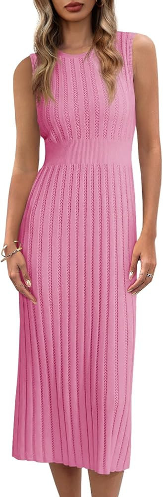 Danedvi Women's Knit Midi Tank Dress 2025 Summer Sleeveless Ribbed Crew Neck Bodycon Casual Basic... | Amazon (US)