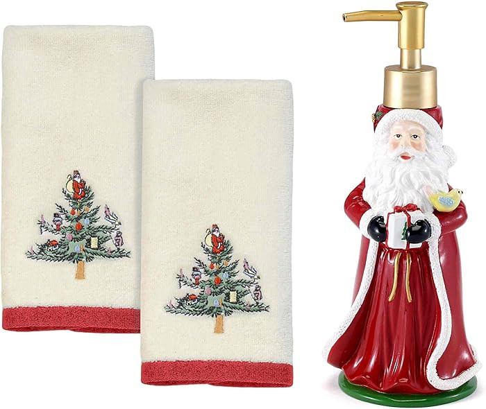 Spode - Bathroom Set, Resin Lotion Pump & 2pc Cotton Fingertip Towels, Festive Home Decor (Christ... | Amazon (US)