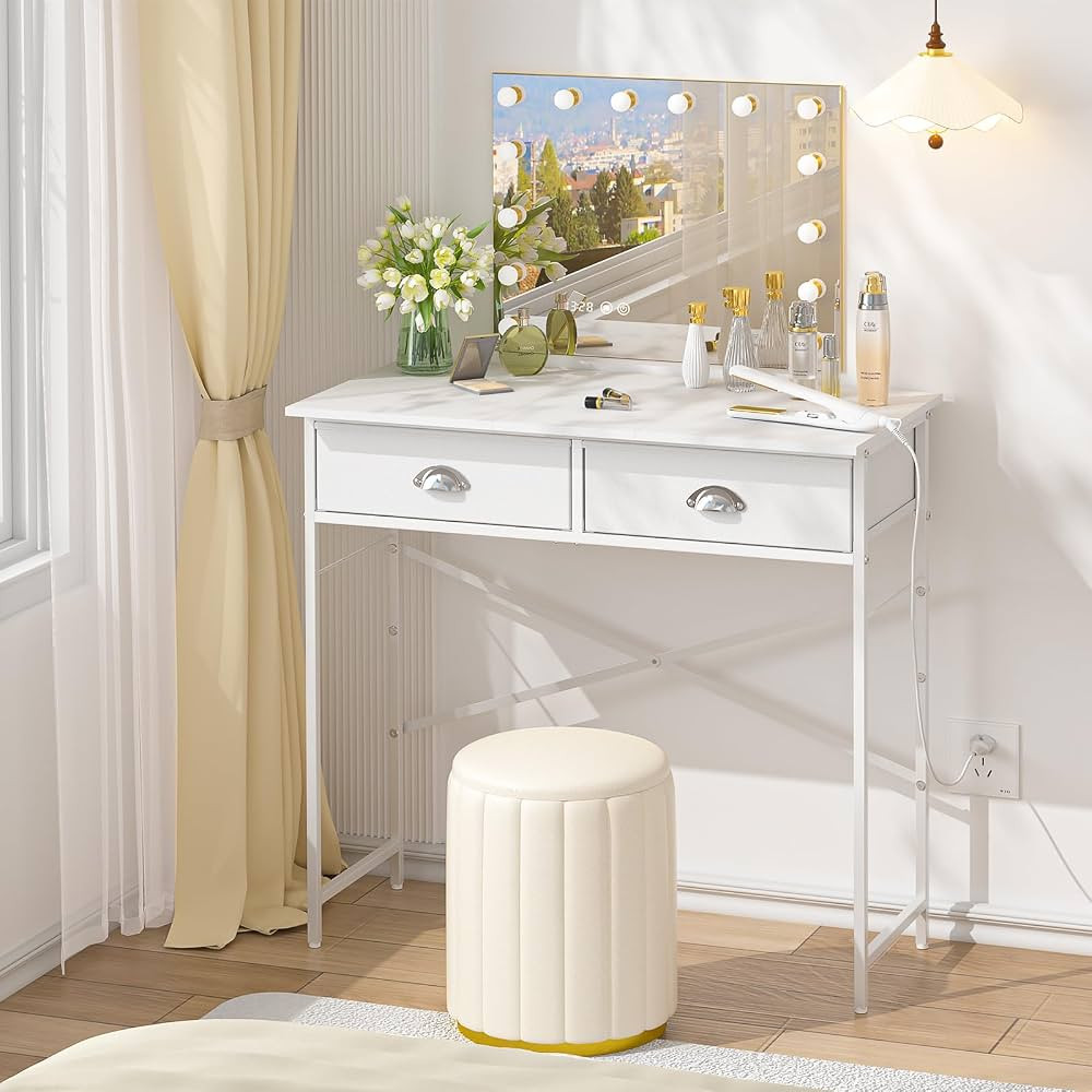 Small Vanity Desk No Mirror for Kids Bedroom, 31.5 Inch Vanity Table with Drawers, Makeup Vanity ... | Amazon (US)