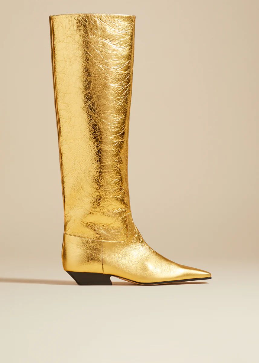 The Marfa Knee-High Boot in Gold Metallic Leather | Khaite
