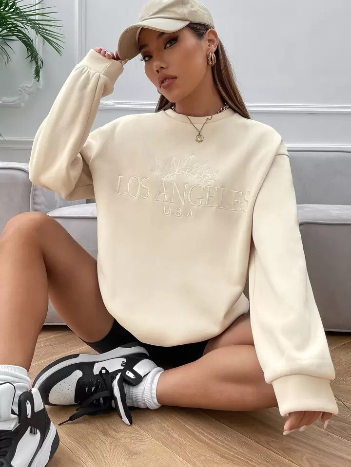 SHEIN EZwear Letter Embroidery Drop Shoulder Sweatshirt | SHEIN