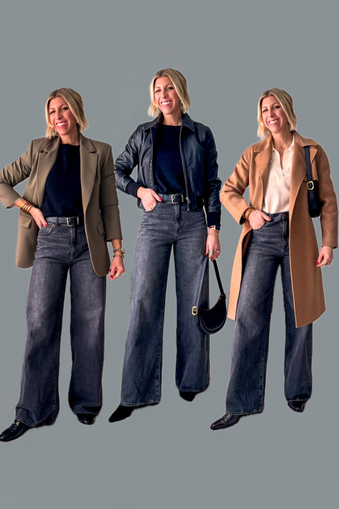 How to style gray wash, wide leg jeans to bounce your proportions, look chic and pulled together for lots of occasions

#LTKStyleTip #LTKWorkwear #LTKOver40