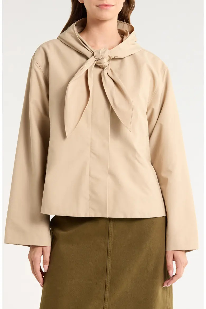 Reformation Kinsley Tie Neck Jacket in Khaki at Nordstrom, Size X-Small | Nordstrom