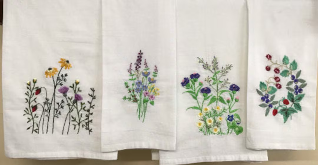 TEA TOWELS Wildflowers*embroidered*kitchen Towel*meadow Flowers*strawberry*blueberry*hand Towel*d... | Etsy (US)