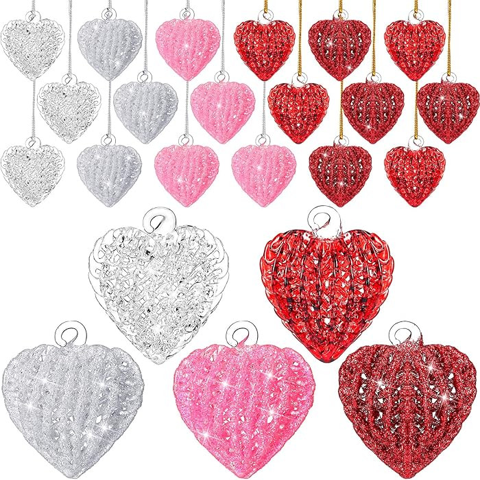 30 Pcs Valentine's Day Glass Ornaments Clear Heart Hanging Decorations Crystal Ornaments for Tree... | Amazon (US)