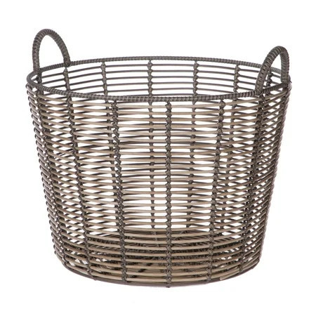 Better Homes & Gardens Extra Large Round Poly Rattan Decorative Storage Basket with Handles, 18.7 in x 16 in | Walmart (US)