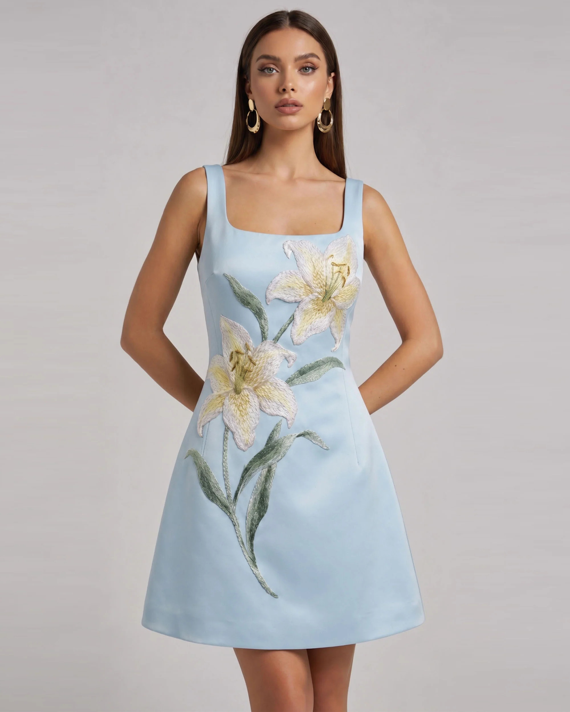 Lily Floral Print Sleeveless A-Line Mini Dress - Light Blue | JW PEI US