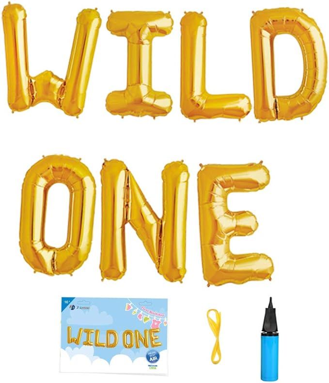 16 INCH WILD ONE Kids First Birthday Balloons, Wild One Birthday Decoration Kit Wild One Foil Let... | Amazon (US)