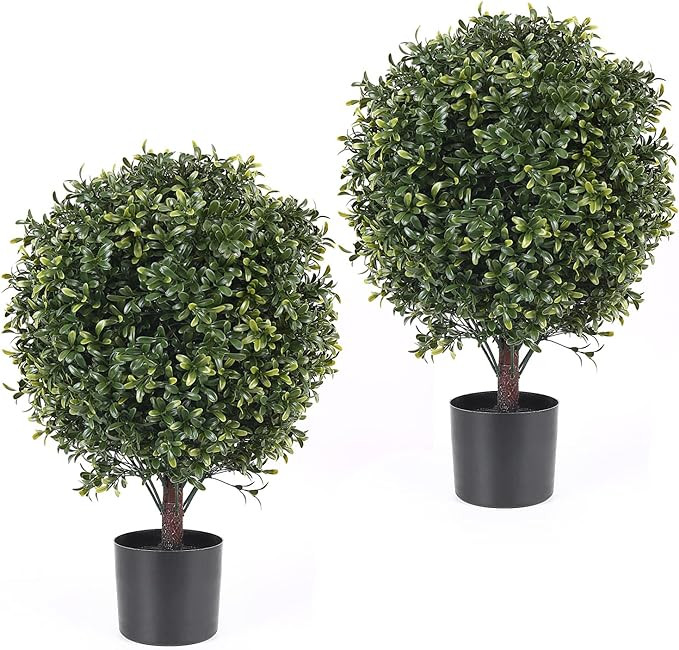 21 Inch Artificial Topiary Boxwood Ball Trees – Decorative Fake Greenery in Planter Pots for Fr... | Amazon (US)