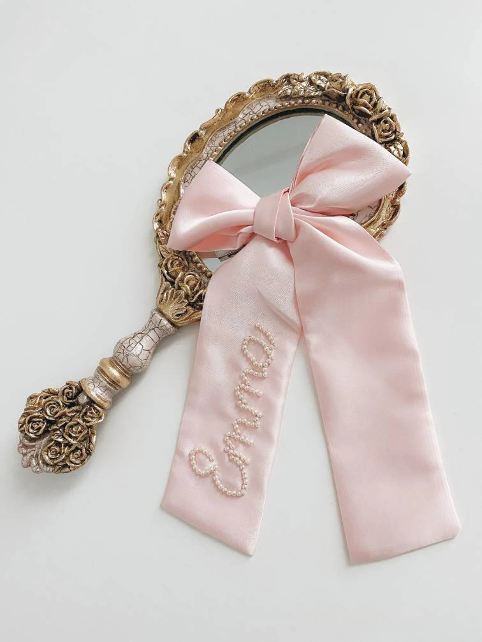 Aangepaste kralen roze parel strik- lange ballerina boog | Etsy (NL)