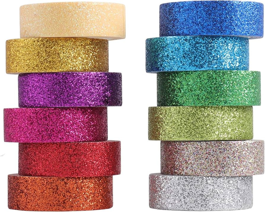 Tesuivra DIY Glitter Washi Tape Set - 12 Rolls Colored Masking Tape, Sparkle Decorative Tape for ... | Amazon (US)