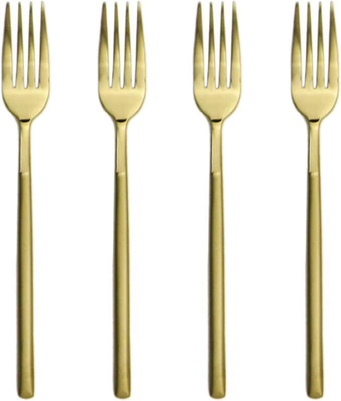 4 Piece 18/10 Heavy Duty Stainless Steel Dinner Fork, Matte Gold | Amazon (US)
