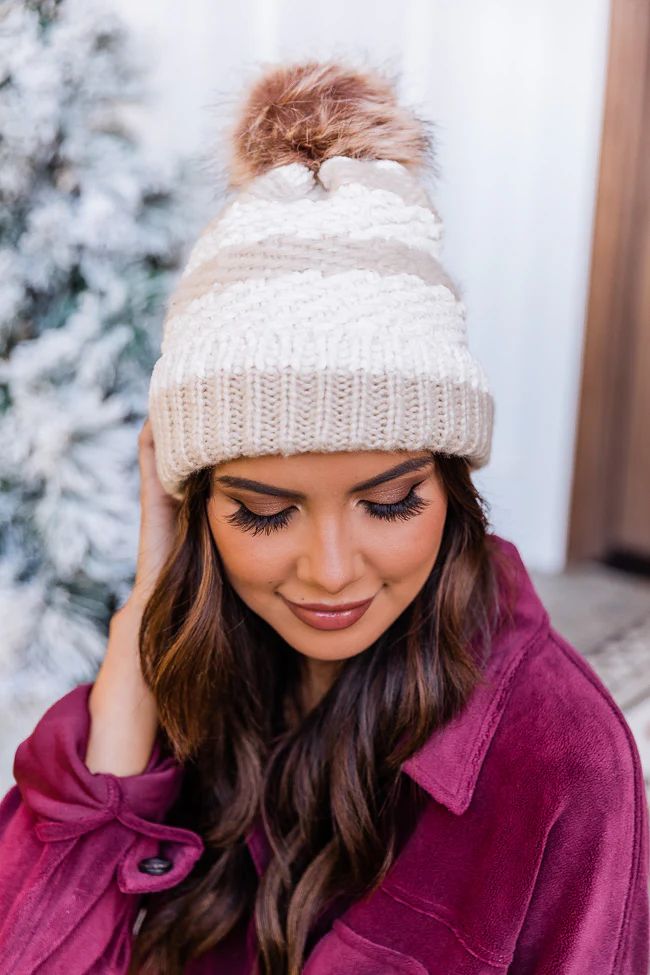 Get Your Attention Ivory Striped Beanie | The Pink Lily Boutique