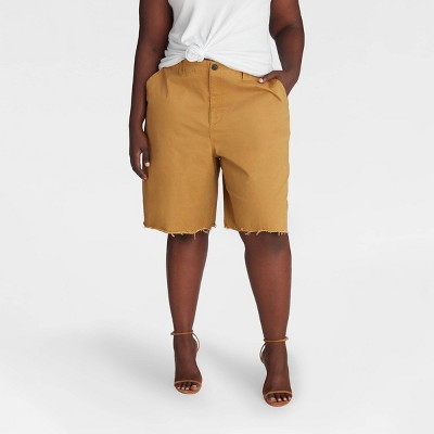 KBB by KAHLANA Women's Mid-Rise 'The Twill Bermuda Shorts' - Light Brown XXL | Target