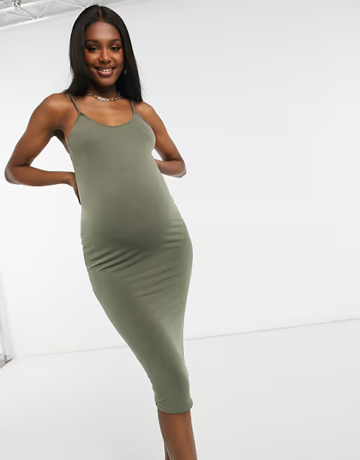Flounce Maternity basic jersey cami dress in khaki | ASOS | ASOS (Global)