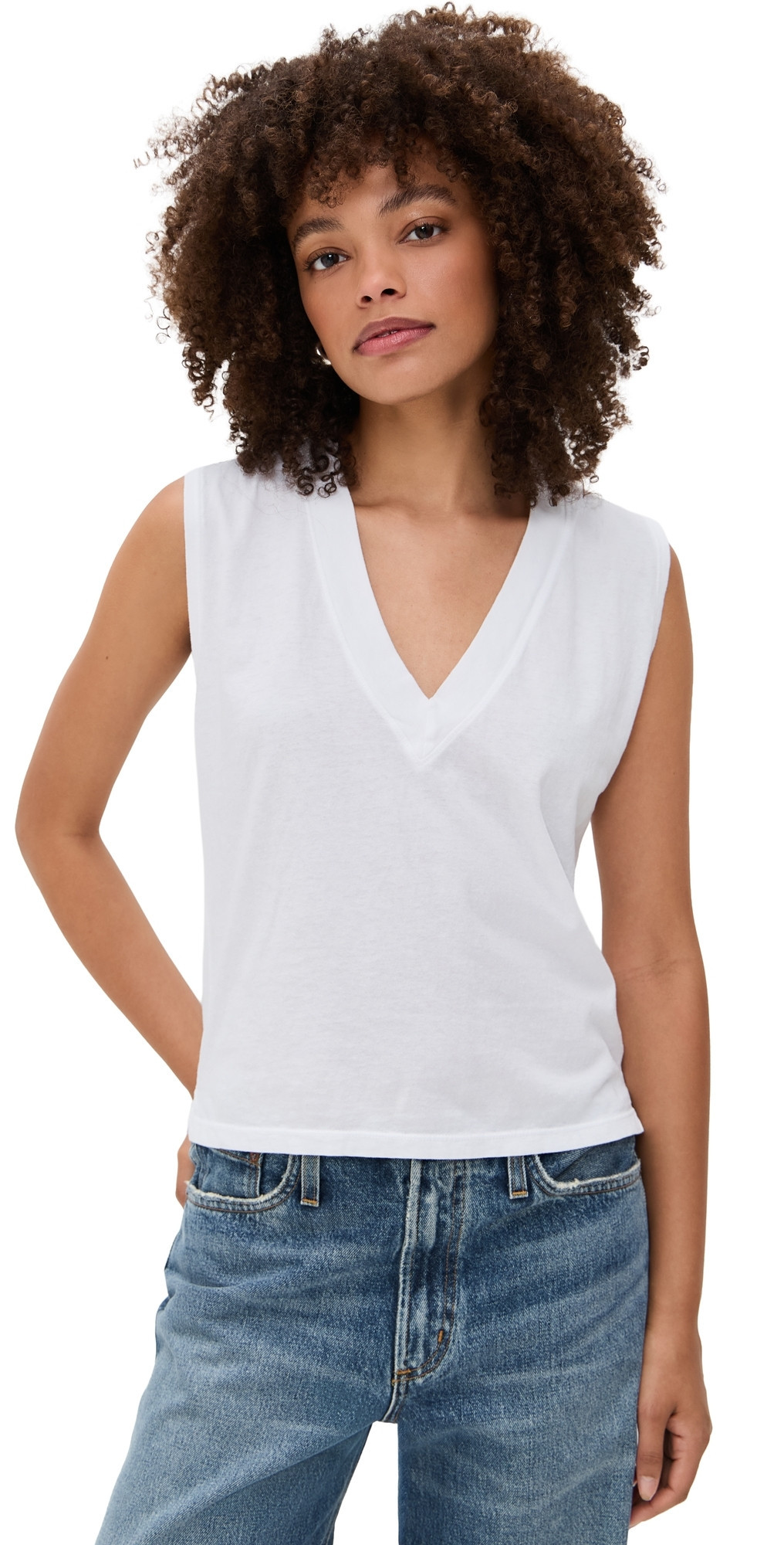 perfectwhitetee Margot Cotton Sleeveless V Neck Tee White S | Shopbop