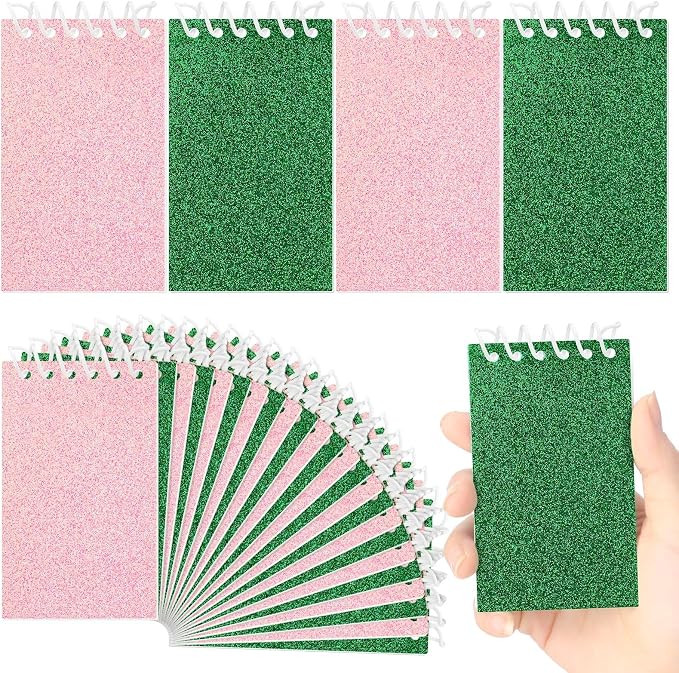 24 Pcs Pink and Green Mini Notepads Bulk Magical Wizard Party Favors Glitter Cover Spiral Noteboo... | Amazon (US)