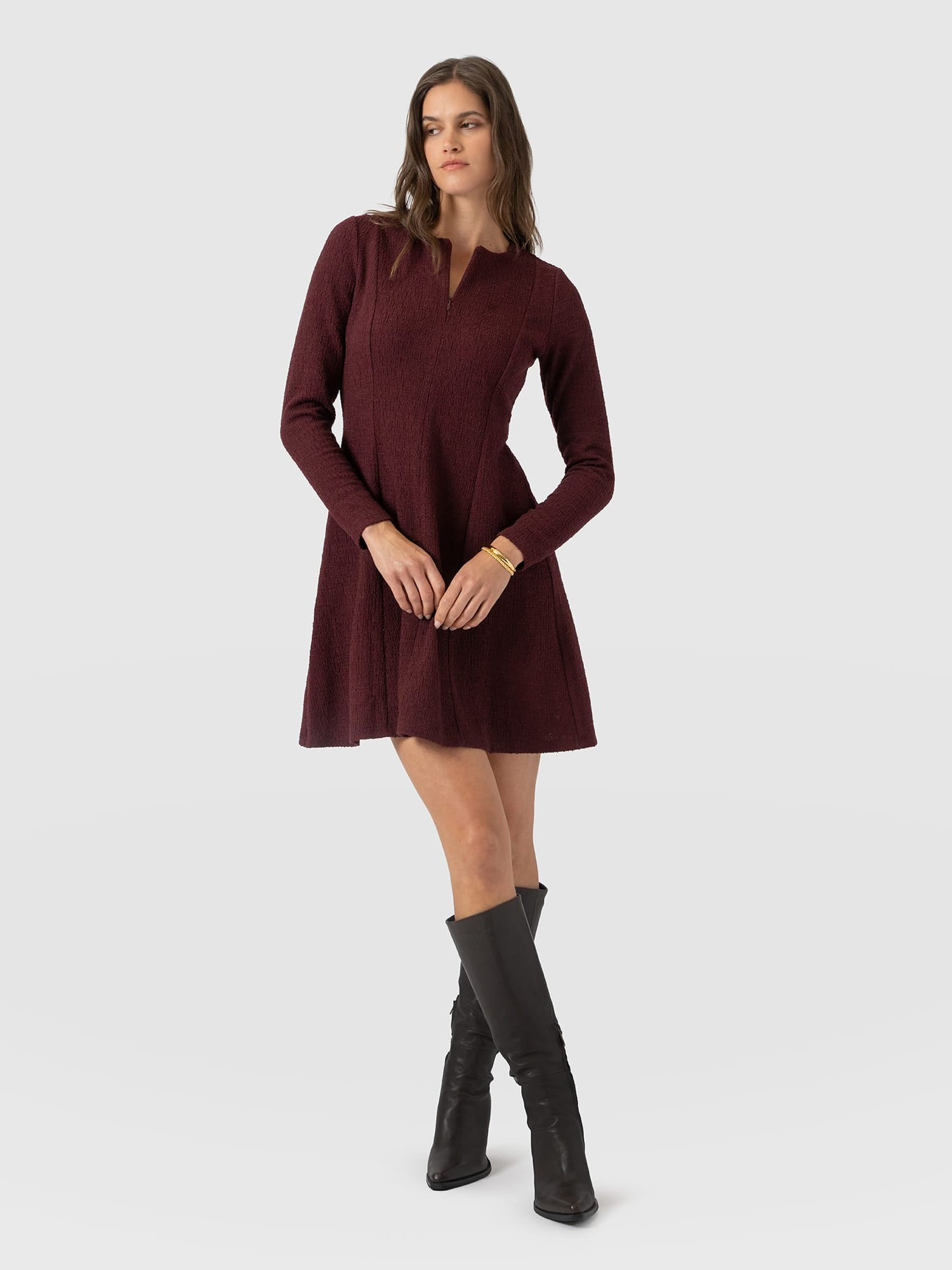 Orla Mini Dress - Burgundy Boucle | Saint + Sofia UK