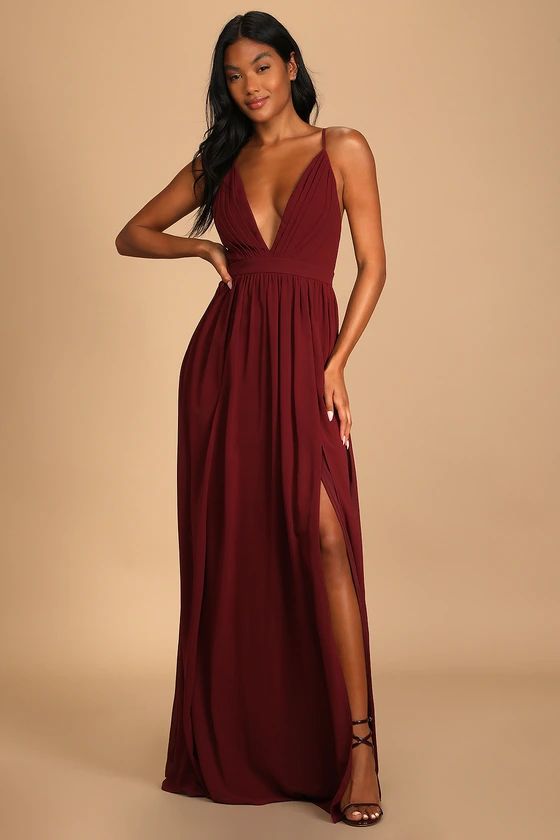 Ballroom Bliss Burgundy Pleated Maxi Dress | Lulus (US)