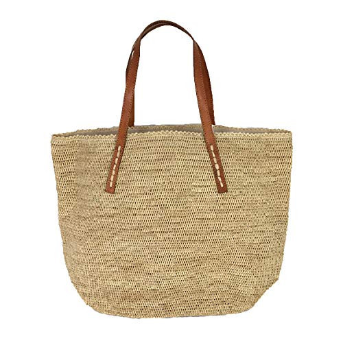 MAR Y SOL Large Natural Raffia Tote Bag, Handcrafted Crocheted Carryall with Leather Handles, Lined Interior Pocket | Amazon (US)