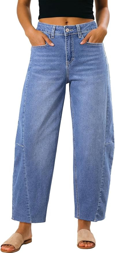 Dokotoo Casual Jeans for Women Loose Baggy Wide Leg Jeans Woman High Waisted Stretchy Denim Pants... | Amazon (US)