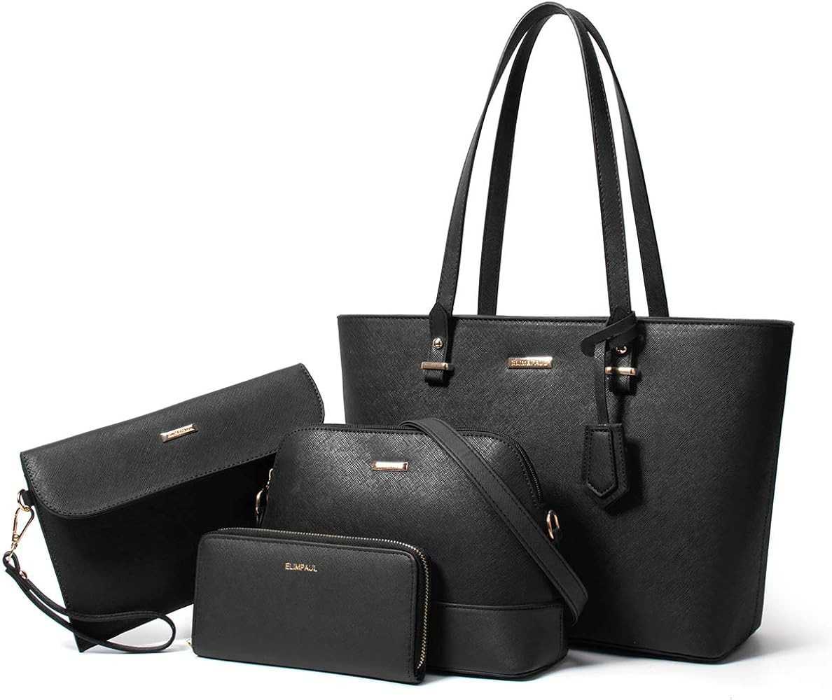 Women Fashion Synthetic Leather Handbags Tote Bag Shoulder Bag Top Handle Satchel Purse Set 4pcs | Amazon (US)