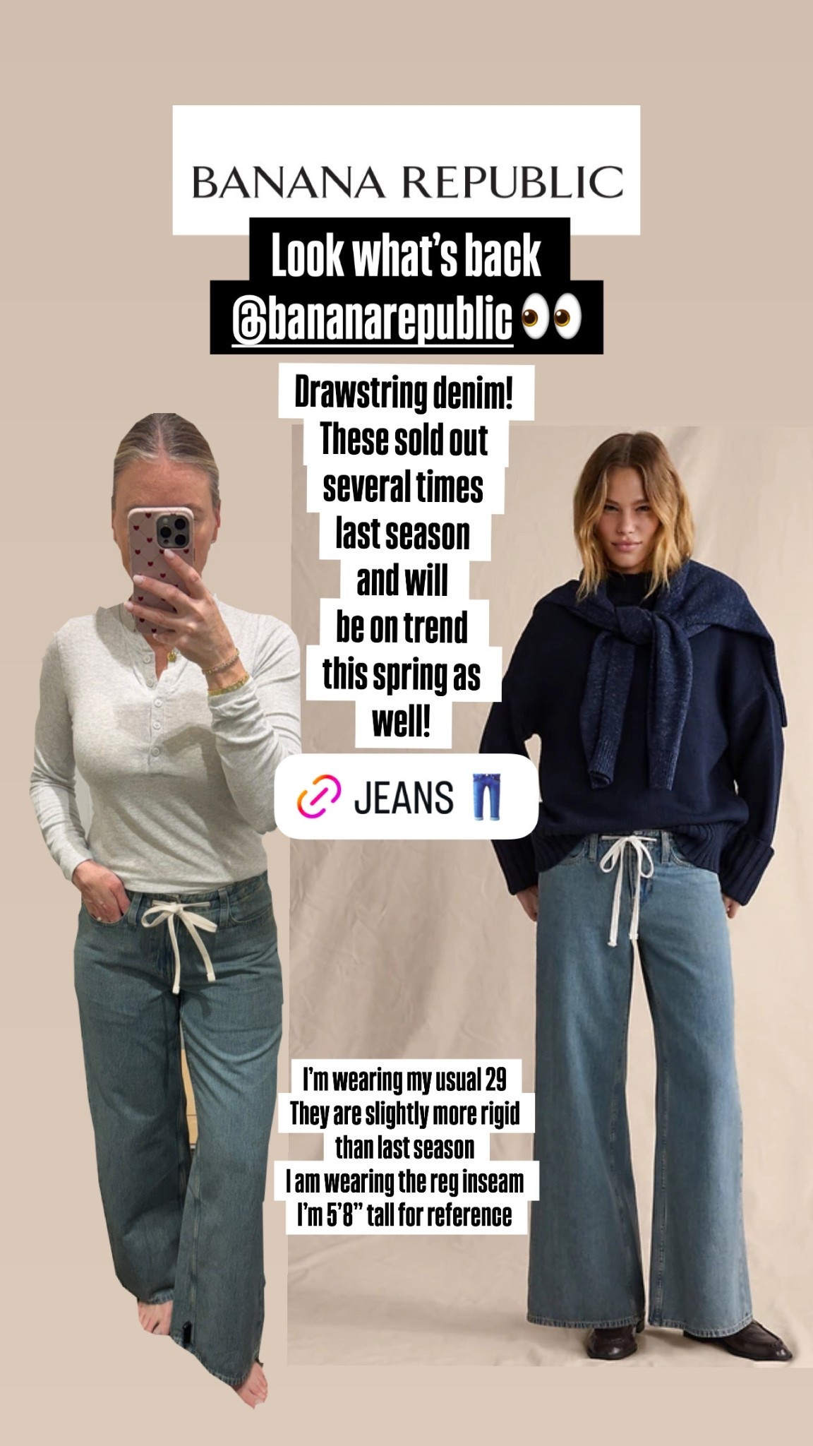 Back and will probably sell out again this season! Drawstring denim @bananarepublic 