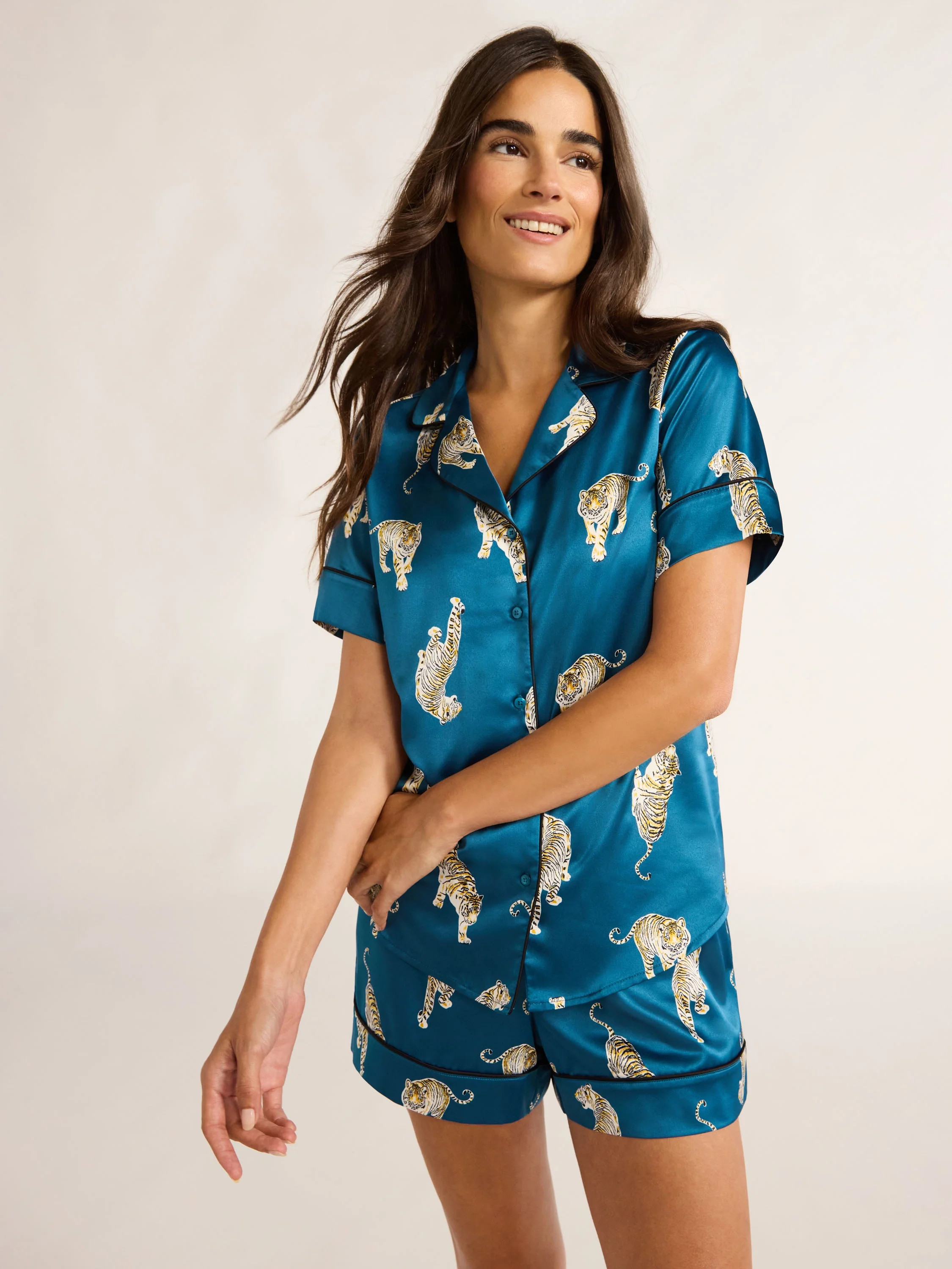 Joyspun Women’s Stretch Satin Shortie Pajama Set, 2-Piece, Sizes XS-3X | Walmart (US)