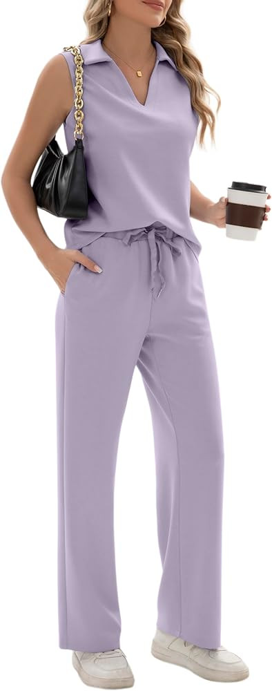 FUNYYZO Women's Outfits Lounge Sets Two Piece Casual Sleeveless 2026 Vacation Summer V-Neck Dress... | Amazon (US)