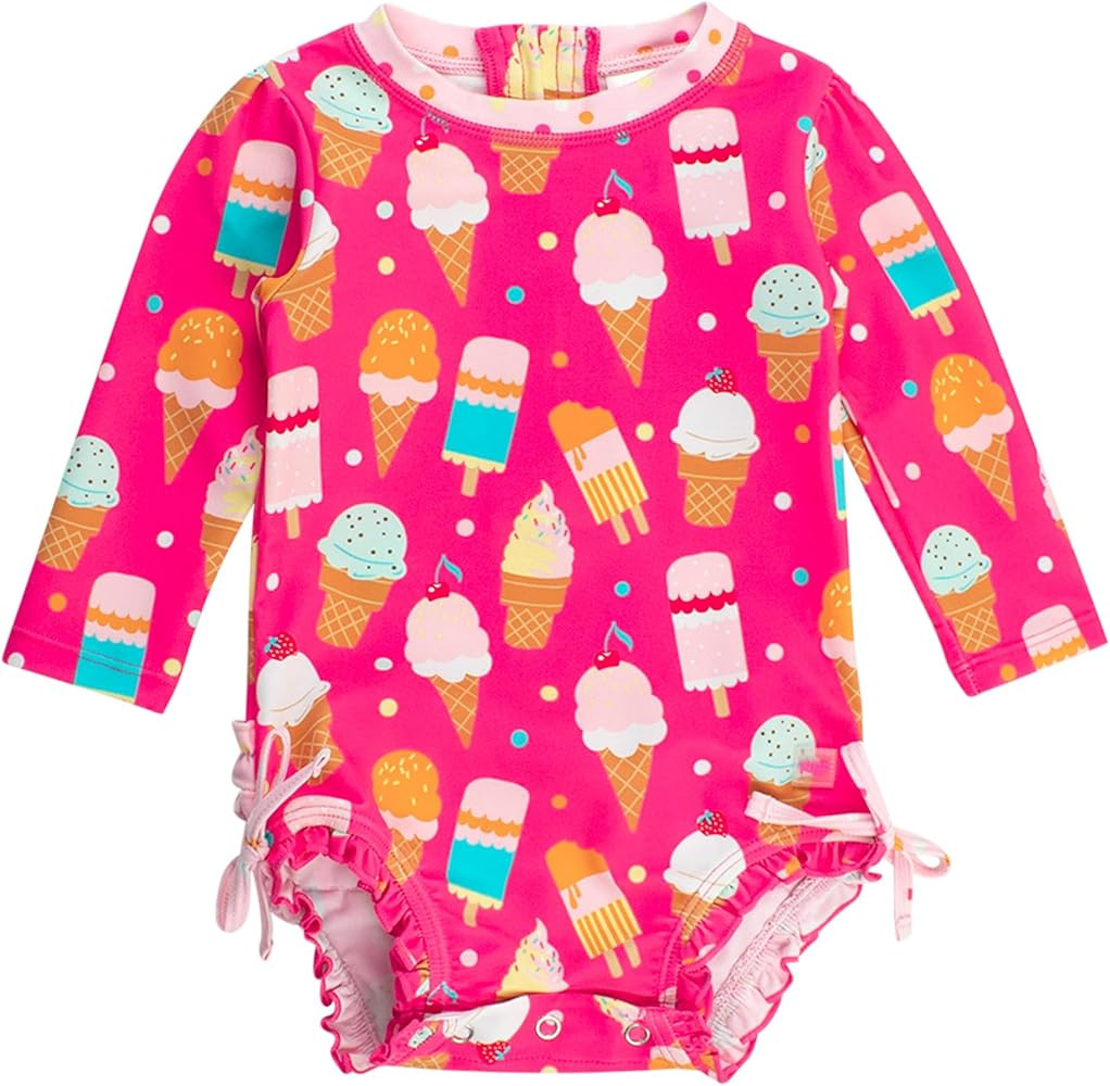 RuffleButts Baby Girls UPF 50+ Sun Protection Floral Printed Long Sleeve One Piece Rash Guard Swi... | Amazon (US)