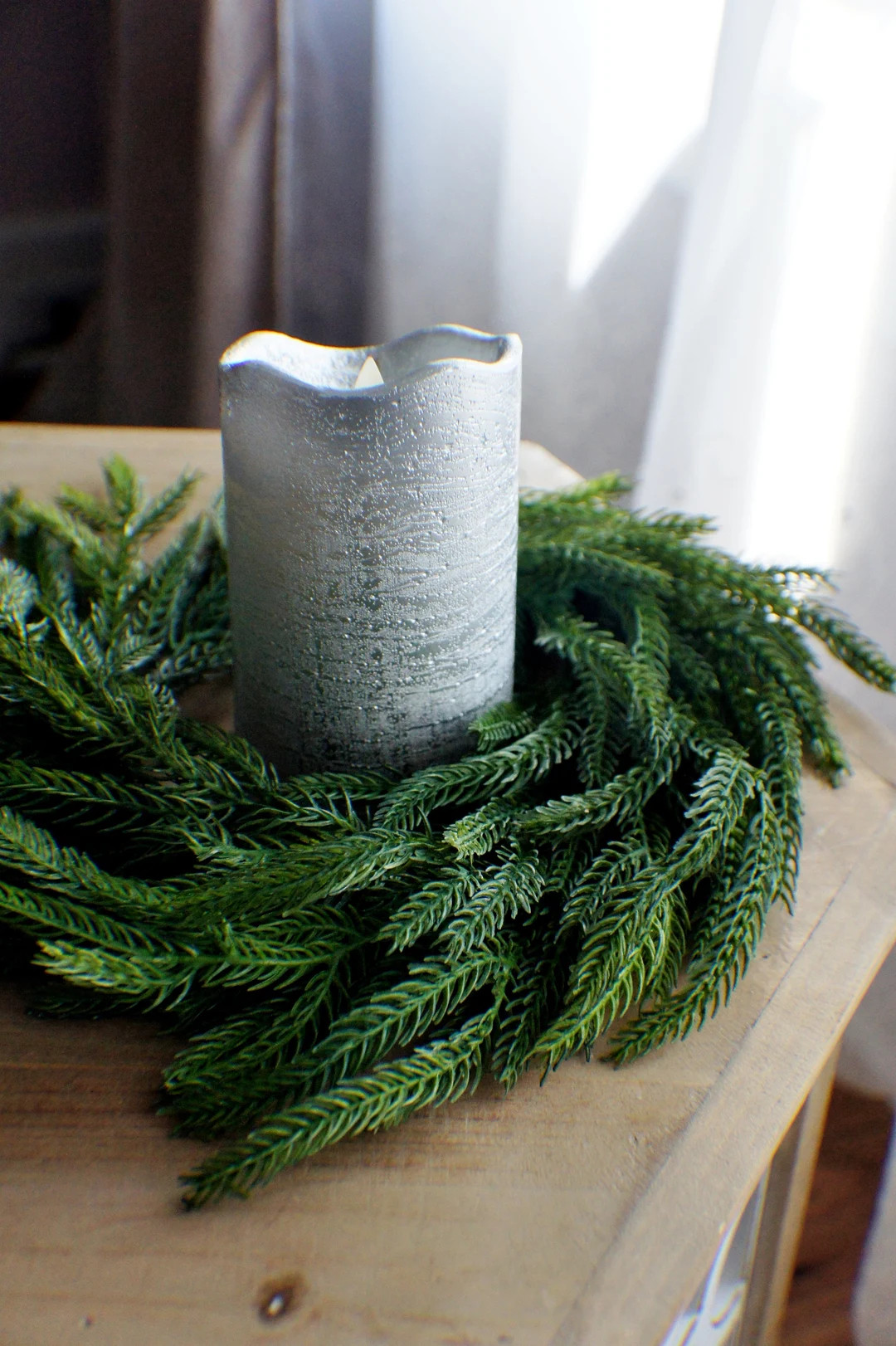 8" Norfolk Pine Fresh Touch Pine Wreath Candle Ring, Evergreen Floral Wreath, Christmas Wreath Ca... | Etsy (US)