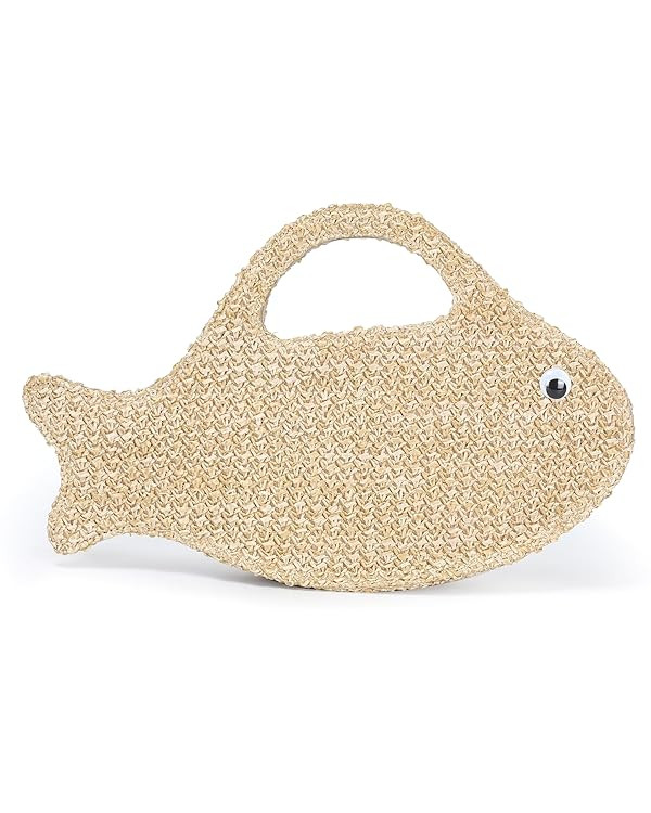 Herald Fish Shaped Straw Woven Purse for Women, Summer Beach Raffia Clutch Handbag Tote Satchel | Amazon (US)