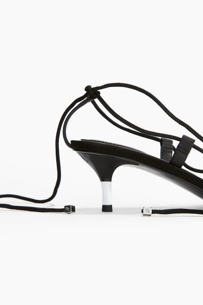 Heeled suede sandals - Black - Ladies | H&M GB | H&M (UK, MY, IN, SG, PH, TW, HK)