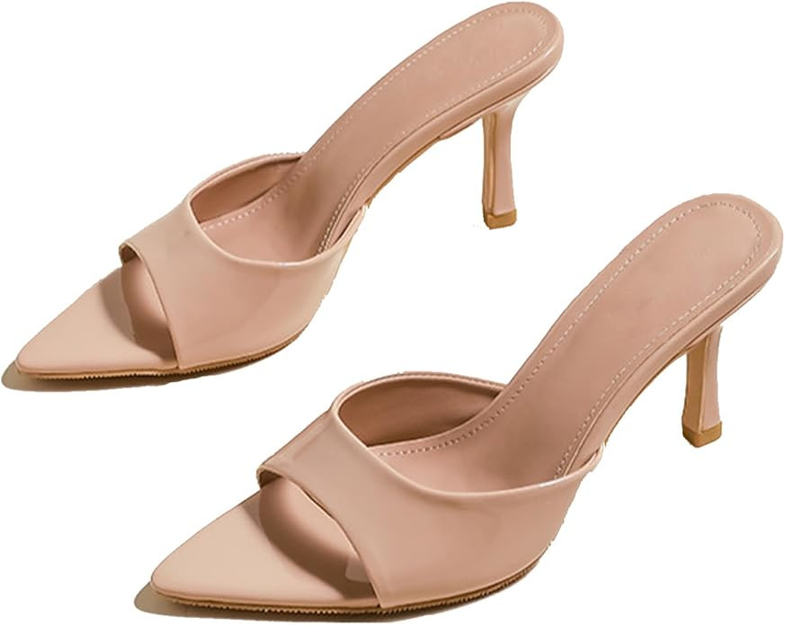 Women's Patent Leather Pointed Toe Open Toe High Heel Sandals Comfortable Slingback Slip-On Mule ... | Amazon (US)