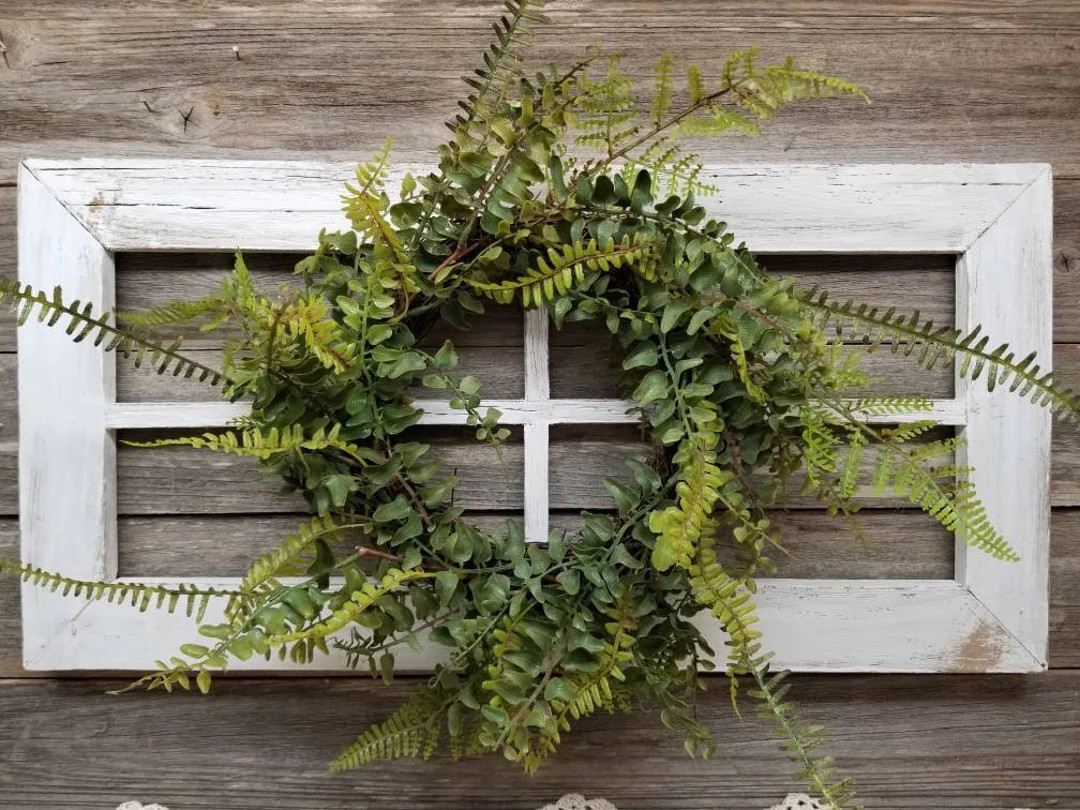 Antique Window Frame, Farmhouse Wreath, Rustic Window Frame, Farmhouse Wall Decor, Rustic Wall De... | Etsy (US)
