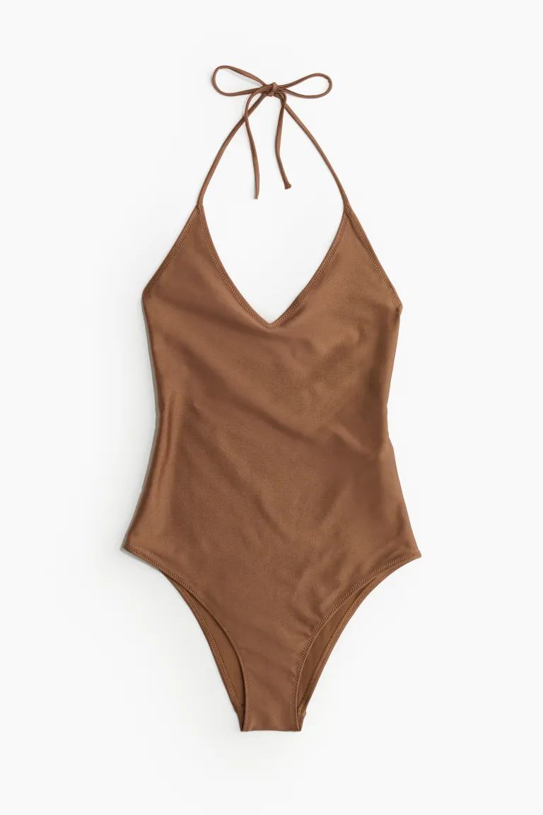 Halterneck Swimsuit - Brown - Ladies | H&M US | H&M (US + CA)