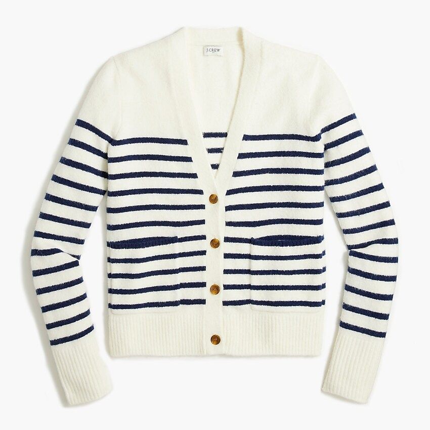 Factory: Striped V-neck Cardigan Sweater In Extra-soft Yarn For Women | J.Crew Factory