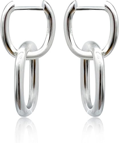 S925 Sterling Silver Convertible Link Dangle Drop Earrings for Women Chunky Paperclip Chain Link ... | Amazon (US)