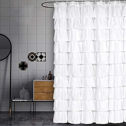 Volens White Shower Curtain Fabric/Ruffle for Bathroom,72in Long | Amazon (US)
