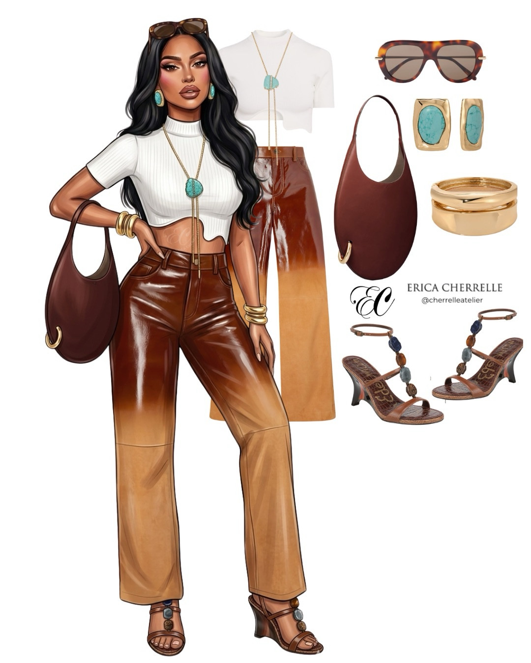 Western Chic 🌵🏜️🔹

High-gloss neutrals meet desert luxe—this look is all about rich ombré textures, sculpted silhouettes, and statement turquoise that instantly elevates. ✨ From the buttery leather finish to the bold gold accents, every detail is curated to turn everyday dressing into a moment. If your wardrobe needs that effortless “put-together without trying” energy, consider this your sign. 

✔️ DM/Email for styling services
•
• Product Links in Bio 🔗 
• Save this post for future inspo
Follow @cherrelleatelier on IG for daily outfit inspiration

#virtualstylist  #westernchic #festivalseason #FashionStylist #personalstylist


#LTKootd #LTKFestival #LTKTravel